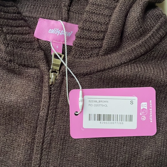 Edikted Brown Knit Hoodie Zip-Up Sweater - Picture 3 of 7